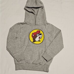 Buc-ee's Classic Logo Pullover Hoodie Sweatshirt Youth Size Small Gray Beaver